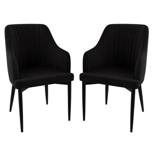 Elly Curved Velvet Dining Chairs Set of 2 in Black