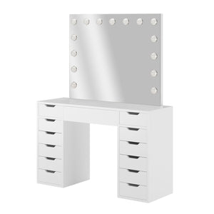 Jenna Hollywood Makeup Vanity Table with LED Mirror in White