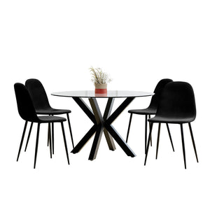 Rylee & Halsa 4 Seater Dining Table & Chair Set in Black