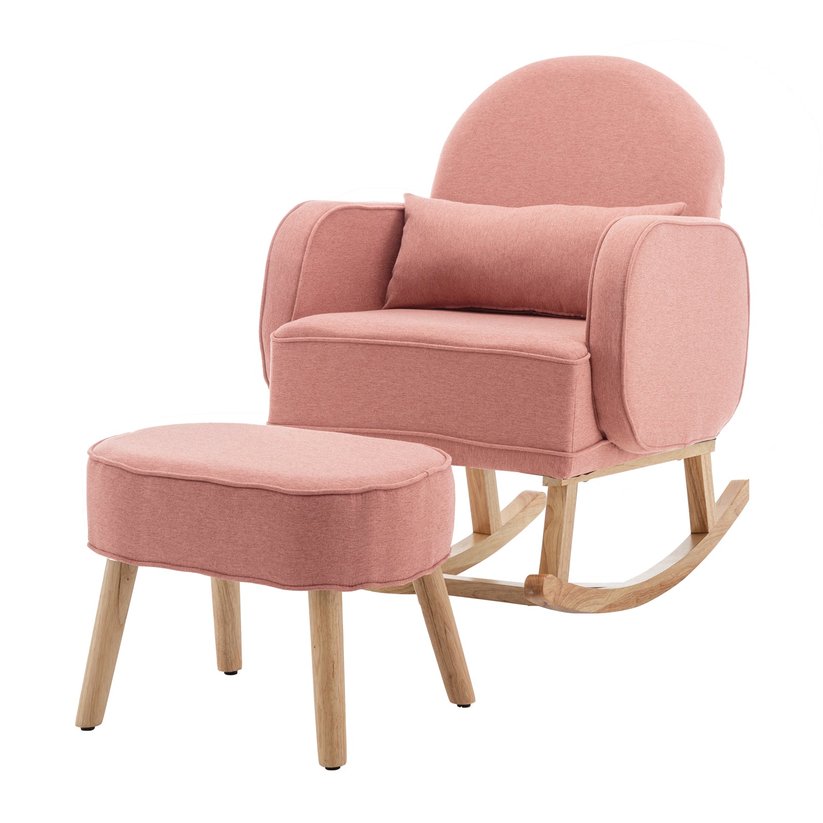 Aura Linen Rocking Chair with Ottoman in Light Pink – Luxo Living
