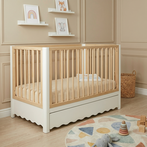Cherish Natural Pine Wood Cot with Storage Drawer White Natural