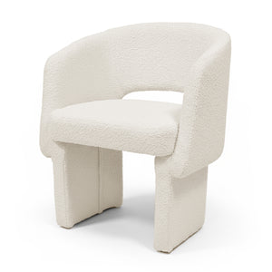 Avela Boucle Fabric Curved Accent Armchair in Cream White