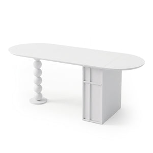 Louisa Oval Foldable Dining Table with Storage in White