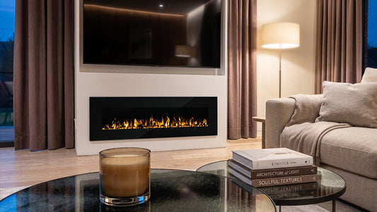 Built-in electric fireplace with TV above in cosy living room