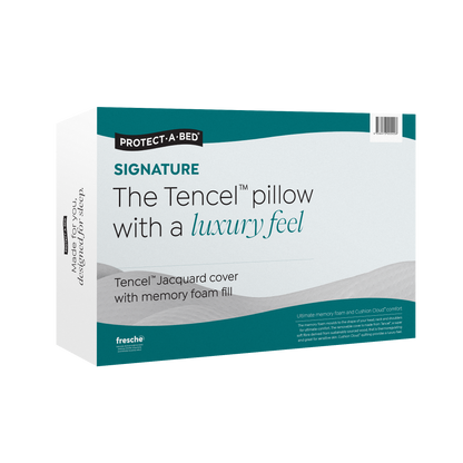 Protect-A-Bed Signature Tencel jacquard memory foam pillow packaging box on a white background