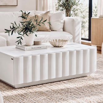 Hamish 120cm Fluted Coffee Table with Storage in White