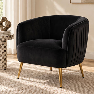 Evelyn Curved Velvet Sofa Accent Chair in Black