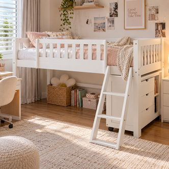 Erin Kids Single Solid Wood Storage Loft Bed in White alternate product view