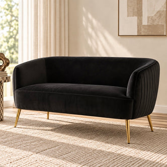 Evelyn 2 Seater Curved Velvet Sofa in Black