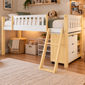 Erin Kids Single Solid Wood Loft Bed in White & Natural alternate product view