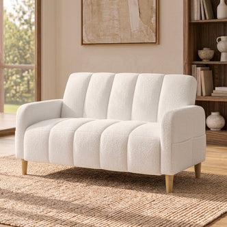 Anica 2 Seater Boucle Fabric Sofa Bed in Cream White