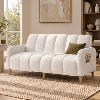 Anica 3 Seater Boucle Sofa Bed in Cream White