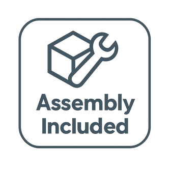 A line-drawing icon of a 3D box with a wrench over it, labeled Assembly Included, encapsulated in a rounded-corner rectangle, representing the Assembly Service.