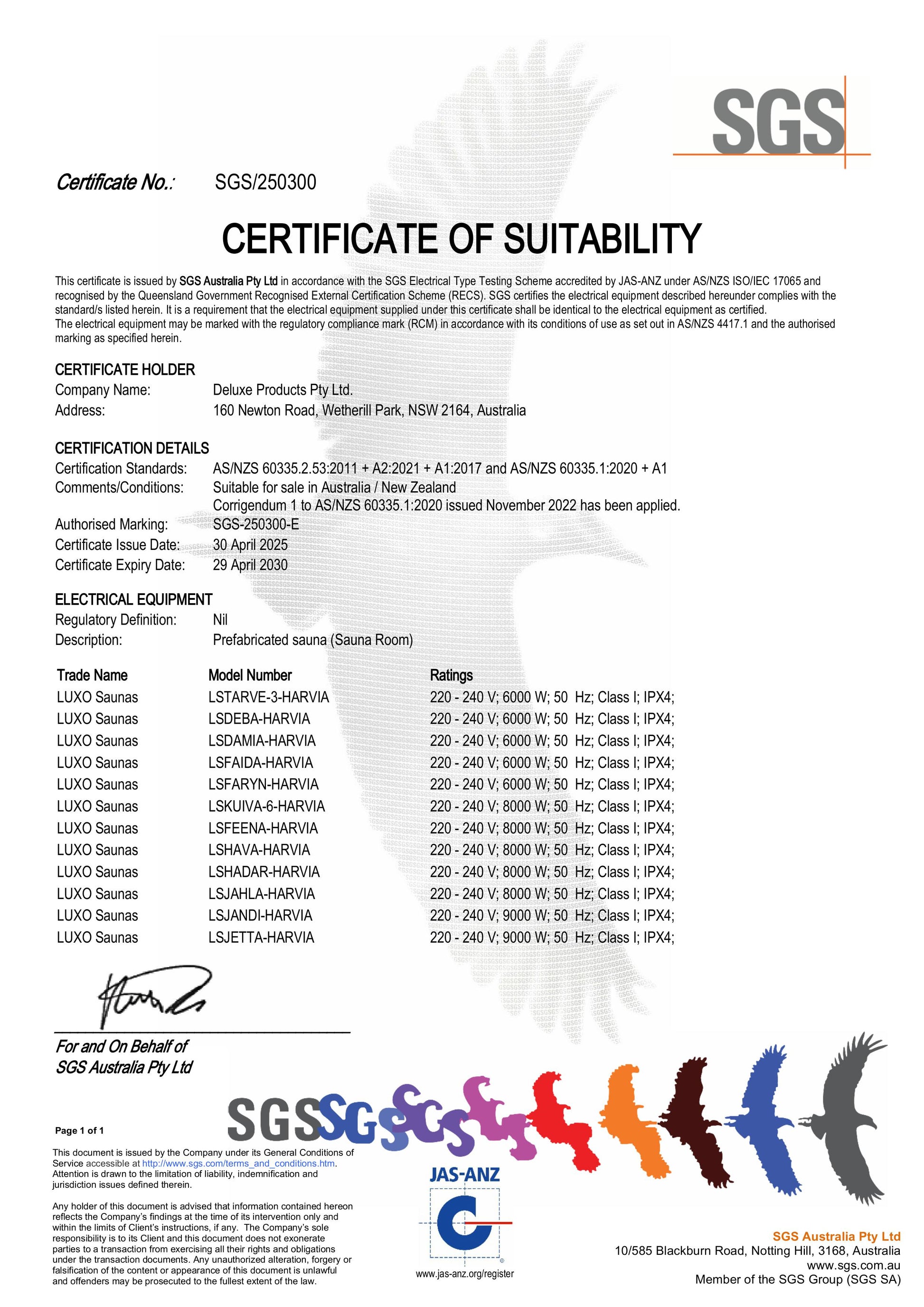 Tarve 3 Person Finnish Indoor Home Sauna with Harvia Stove, featuring a panoramic glass front, Canadian Hemlock construction, and SGS certification details, including model listings and safety standards compliance.