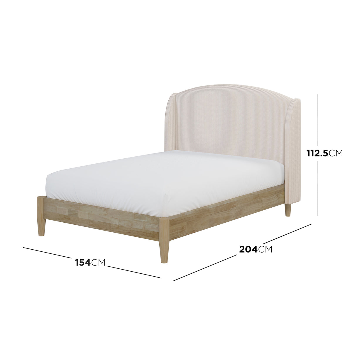 Aetiusa Winged Fabric Hardwood Bed Frame - Beige Double; close-up view highlighting the soft, padded headboard and sturdy wooden frame, emphasizing its elegant winged design and modern style.