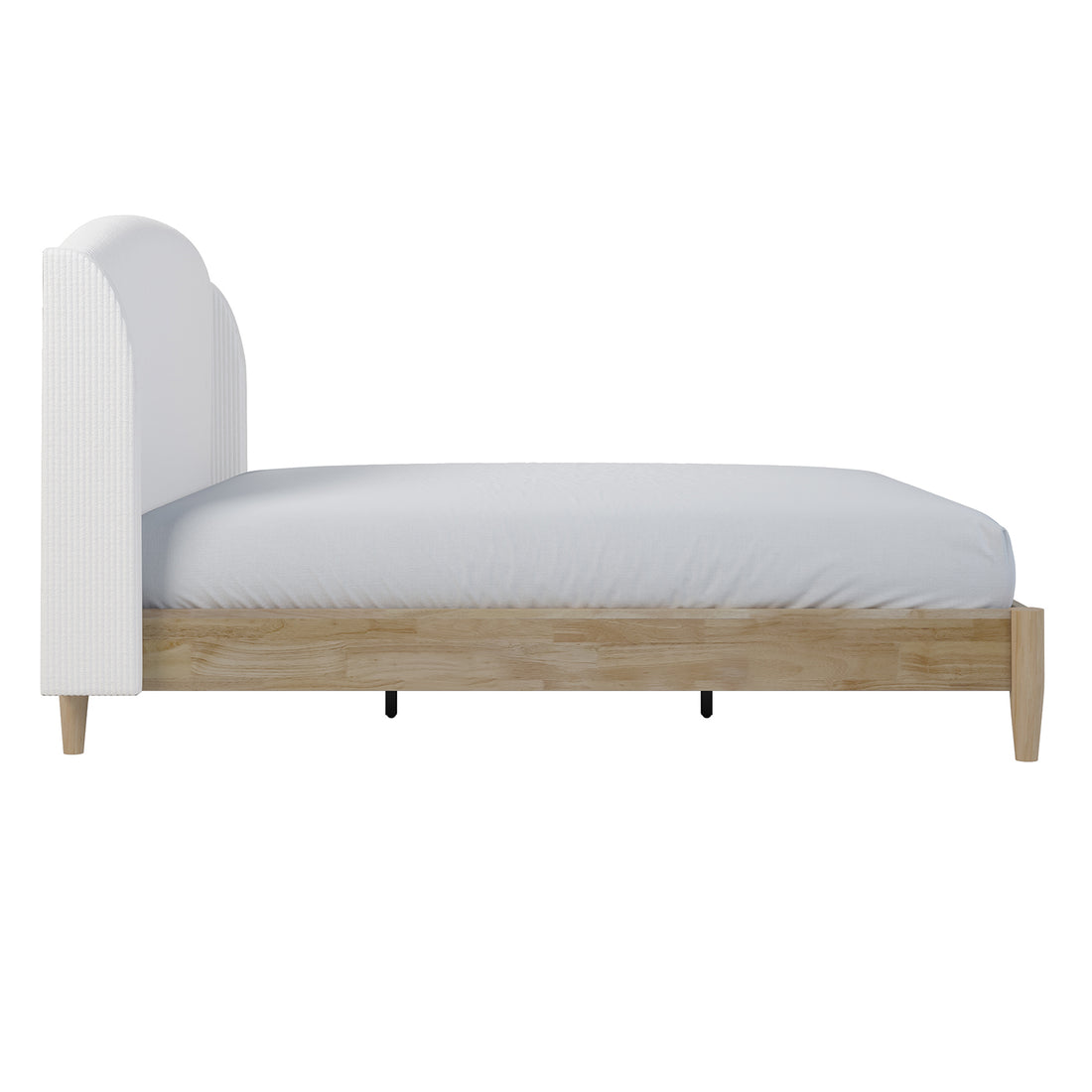 Aetiusa Winged Fabric Hardwood Bed Frame - Snow White King, showcasing a sleek winged design with a soft, padded headboard and solid wood frame, perfect for modern bedroom aesthetics.