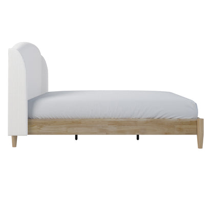 Aetiusa Winged Fabric Hardwood Bed Frame - Snow White King, showcasing a sleek winged design with a soft, padded headboard and solid wood frame, perfect for modern bedroom aesthetics.