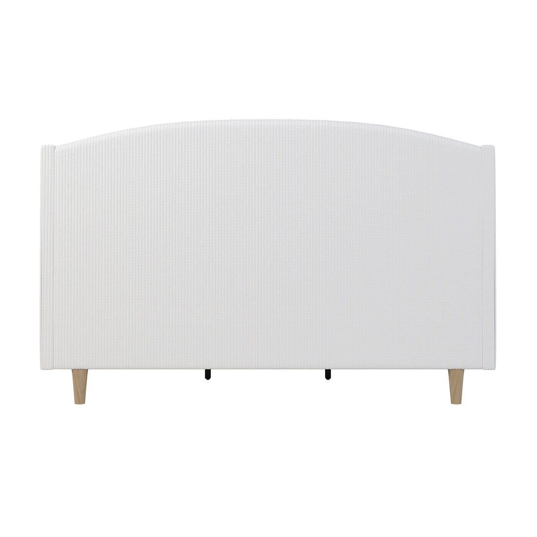Aetiusa Winged Fabric Hardwood Bed Frame - Snow White King features a winged, padded headboard with wooden legs, showcasing a modern design ideal for stylish bedrooms.