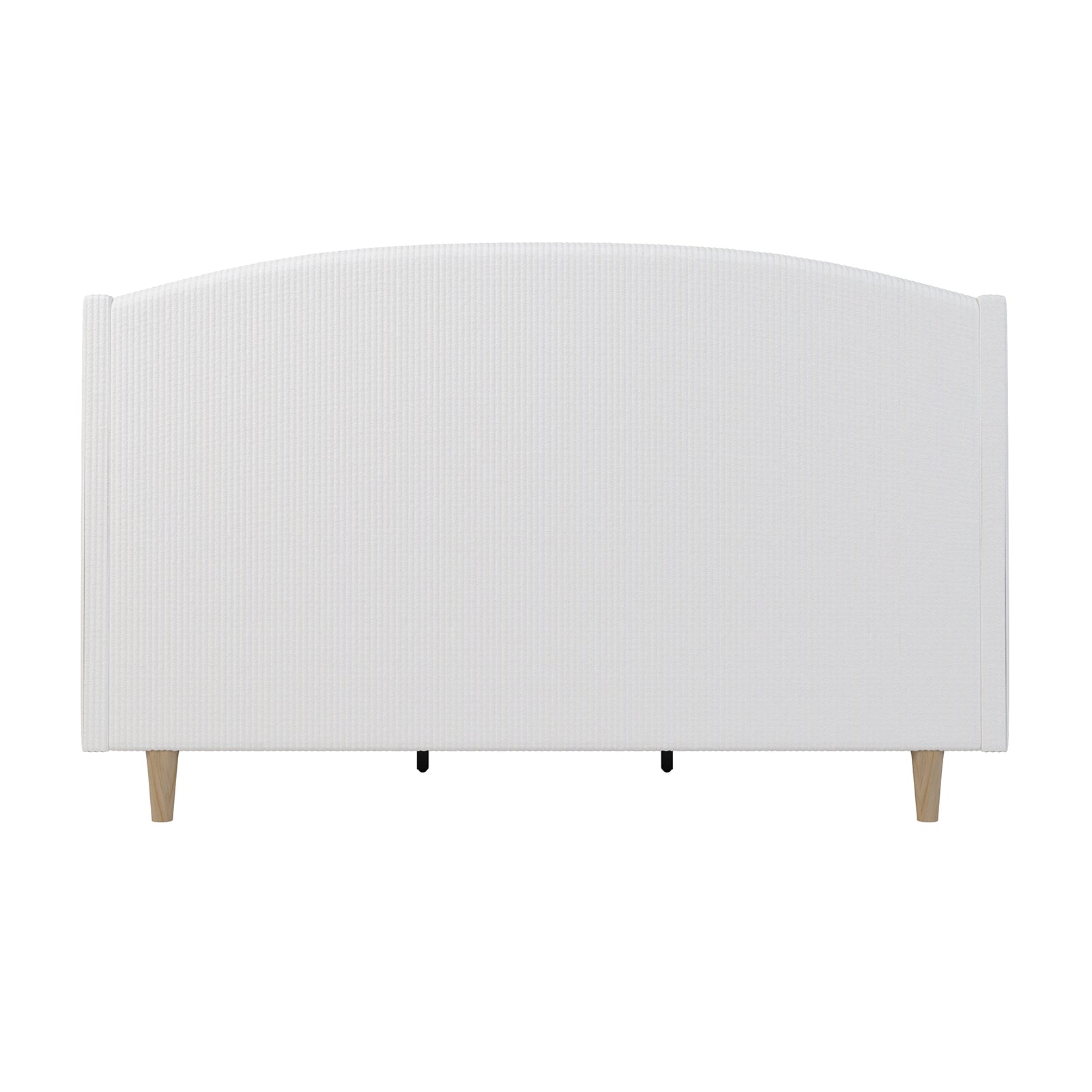 Aetiusa Winged Fabric Hardwood Bed Frame - Snow White King features a winged, padded headboard with wooden legs, showcasing a modern design ideal for stylish bedrooms.