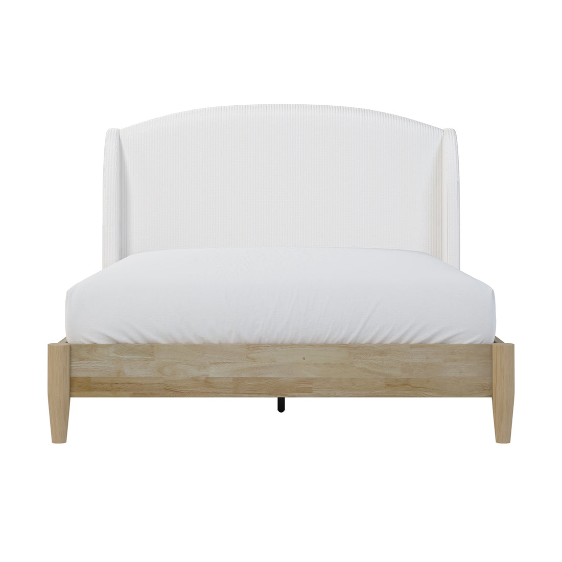 Aetiusa Winged Fabric Hardwood Bed Frame - Snow White Queen, featuring a winged design with a soft, padded headboard and sturdy wooden frame, enhancing bedroom elegance and comfort.