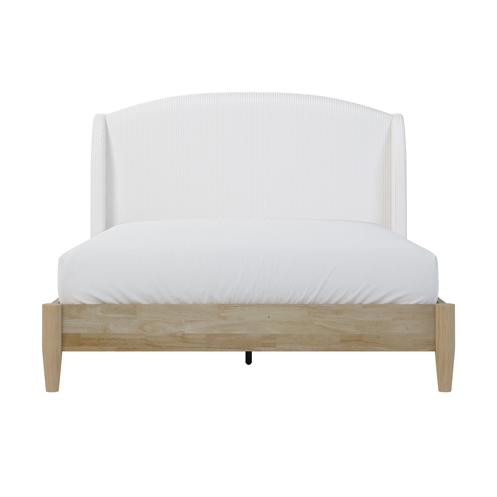 Aetiusa Winged Fabric Hardwood Bed Frame - Snow White Queen, featuring a winged design with a soft, padded headboard and sturdy wooden frame, enhancing bedroom elegance and comfort.