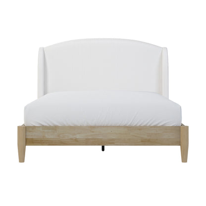 Aetiusa Winged Fabric Hardwood Bed Frame - Snow White Queen, featuring a winged design with a soft, padded headboard and sturdy wooden frame, enhancing bedroom elegance and comfort.