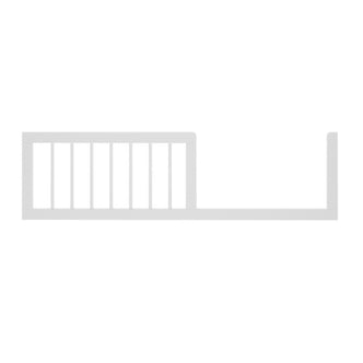 Aldwin & Melai Solid Pine Baby Cot with Convertible Rail Set White, featuring a vertical slat rail, long horizontal bar, and upright post, showcasing its 3-in-1 versatility and sturdy pine construction.