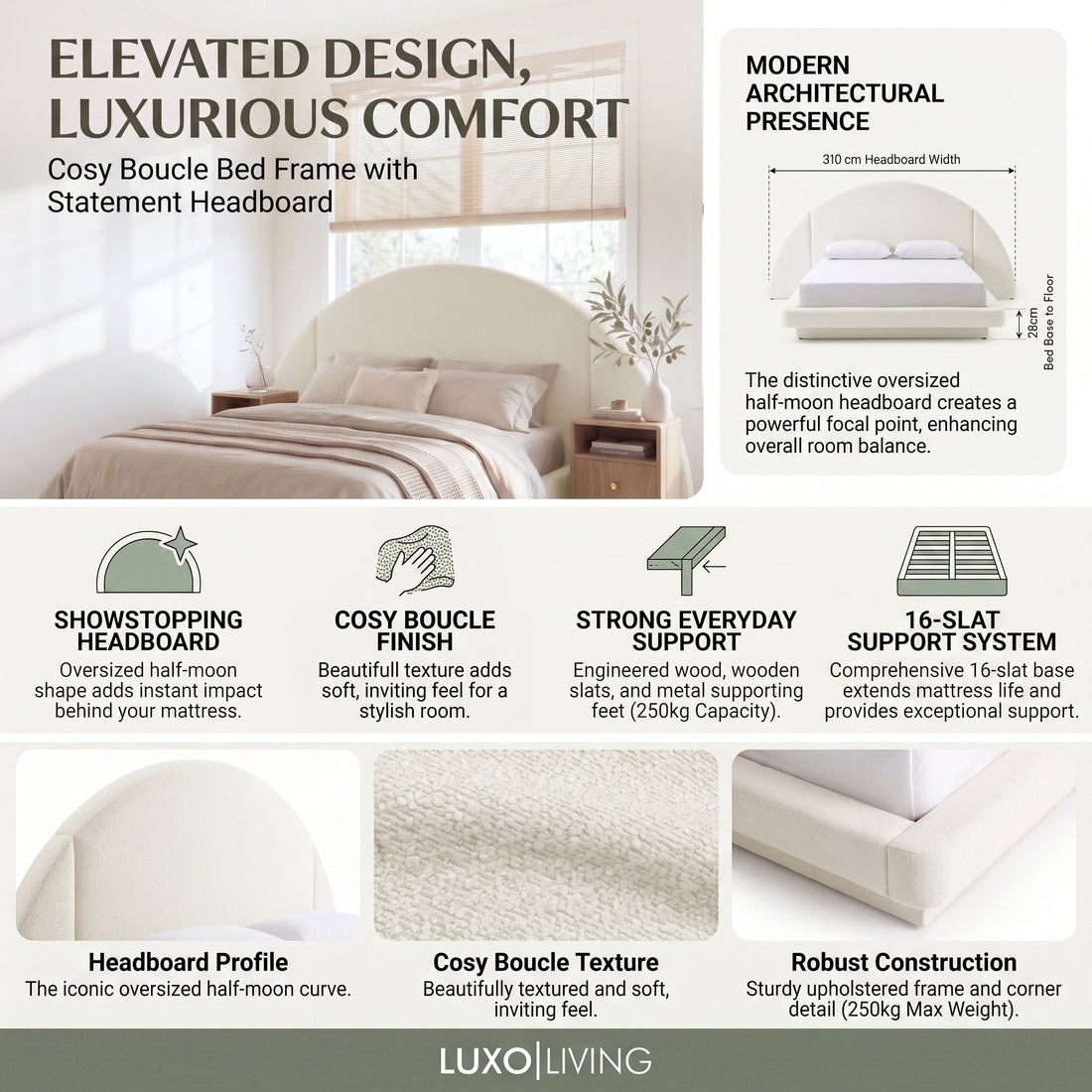 Alice King Platform Bed Frame in Boucle Cream White