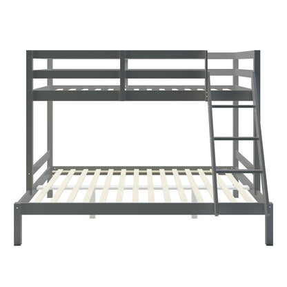 Antonia Wooden Triple Bunk Bed - Grey featuring a sturdy solid pine frame, spacious double bottom bunk, single top bunk, and a ladder, showcasing a sleek, modern design suitable for compact spaces.