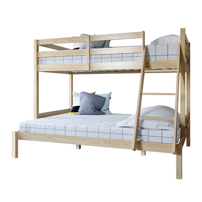 Antonia Solid Pine Wood Triple Bunk Bed - Natural with close-up of sturdy wooden frame and plush pillows, showcasing a triple bunk design ideal for maximizing space in children’s rooms or guest areas.