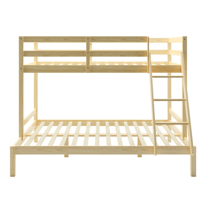 Antonia Solid Pine Wood Triple Bunk Bed - Natural features a double-size bottom and single-size top bunk with a sturdy ladder, crafted from solid pine wood for durability and style.