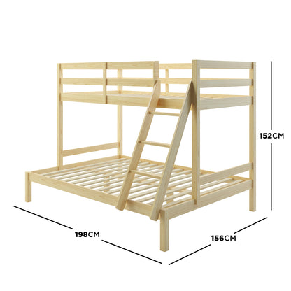 Antonia Wooden Triple Bunk Bed - Natural features a solid pine wood frame with a triple bunk configuration, secure guard rails, and a reversible ladder, offering a stylish, space-saving sleeping solution.