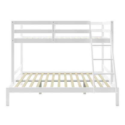 Antonia Wooden Triple Bunk Bed - White features a sleek white frame with wooden slats and a sturdy reversible ladder, designed for triple sleeping with secure guard rails and space-saving functionality.