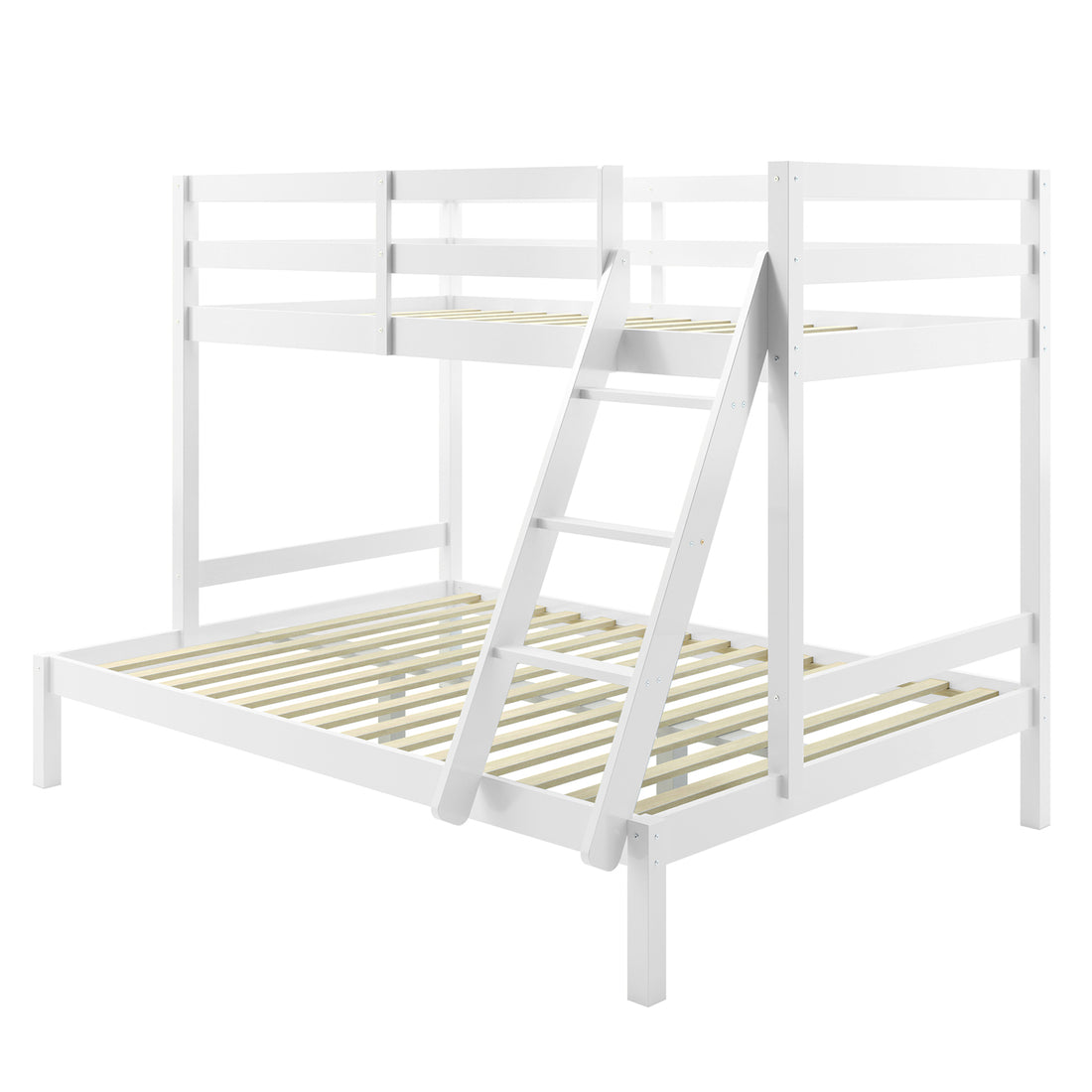 Antonia Solid Wood Triple Bunk Bed - White features a sleek design with a sturdy frame, secure guard rails, and a reversible ladder, offering a functional, space-saving solution for modern bedrooms.