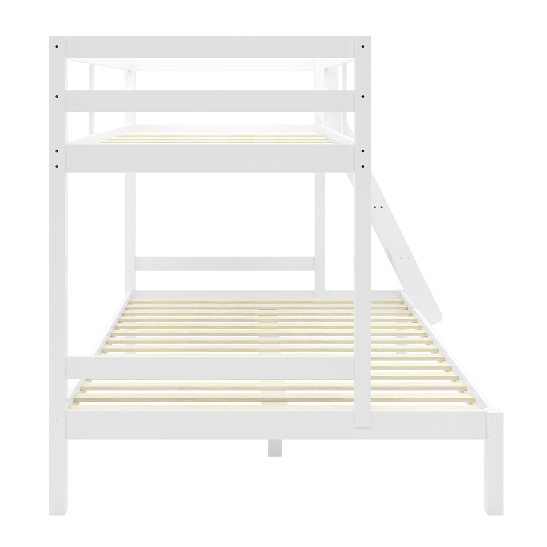 Antonia Solid Wood Triple Bunk Bed - White, featuring a sleek white finish, wooden slats, a ladder, and an optional slide, ideal for maximizing space in children's or guest rooms.