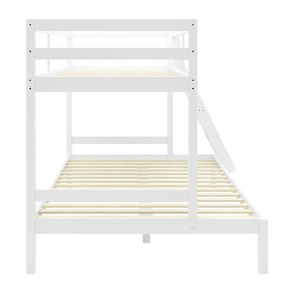 Antonia Solid Wood Triple Bunk Bed - White, featuring a sleek white finish, wooden slats, a ladder, and an optional slide, ideal for maximizing space in children's or guest rooms.