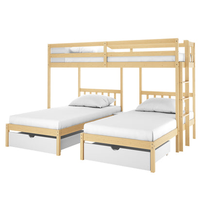 Aristos Triple Bunk Bed with Side Table - White Natural