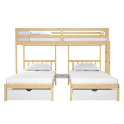 Aristos Triple Bunk Bed with Side Table - White Natural