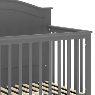 Azeem & Giro Solid Pine Baby Cot with Convertible Rail Set features a painted-wood frame with headboard, vertical slatted side rails, and mattress-supporting wooden slats, showcasing its sturdy and stylish design.