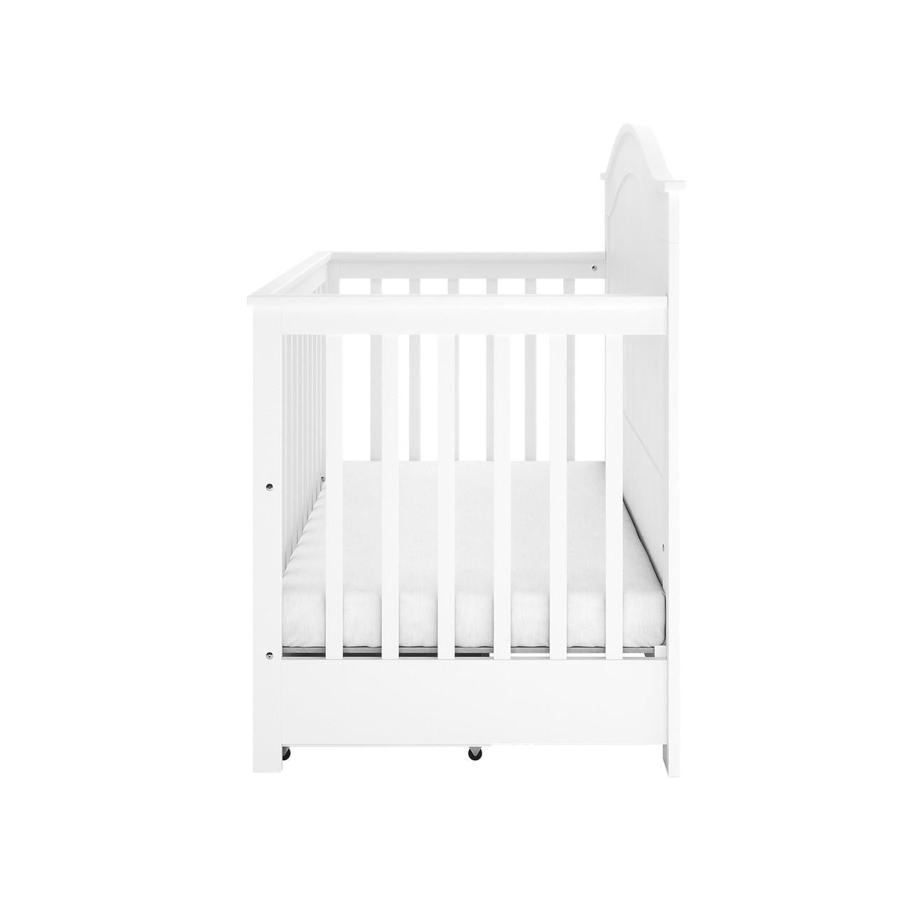 Azeem & Giro Baby Cot with Gydas 10cm Nursery Mattress, featuring a plain white wooden frame with slatted rails and a fitted mattress, showcasing sturdy and spacious design for comfort and safety.