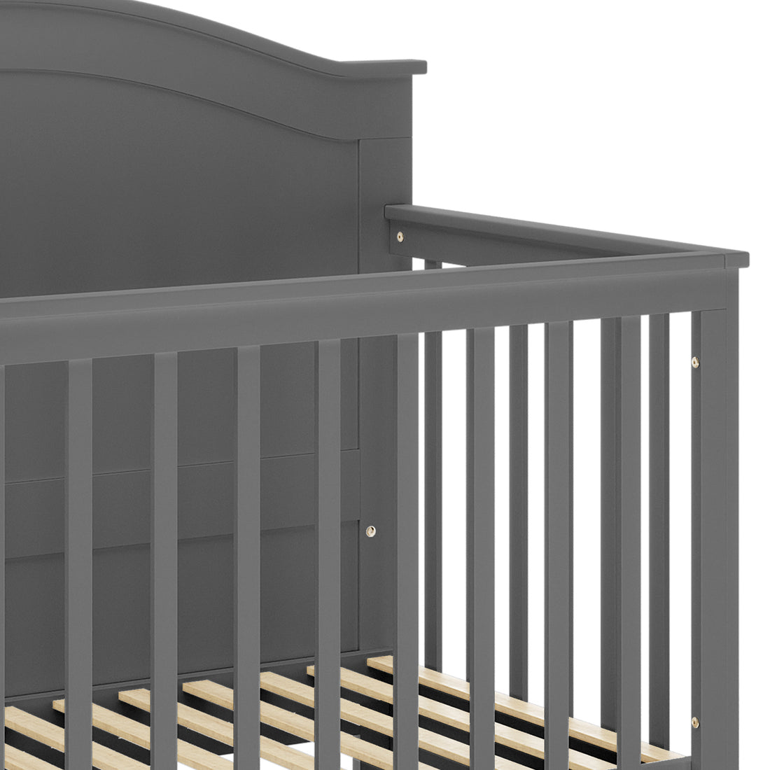 Azeem 3-in-1 Adjustable Solid Pine Baby Cot Grey, showcasing a sturdy grey wooden frame with visible headboard, slatted side rails, and wooden mattress support slats, designed for versatility and safety.