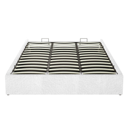 Fabia Boucle Fabric Gas Lift Storage Bed Base - King - Cream White