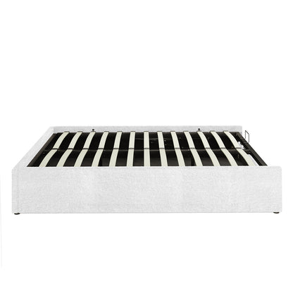 Fabia Boucle Fabric Gas Lift Storage Bed Base - King - Cream White