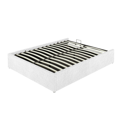 Fabia Boucle Fabric Gas Lift Storage Bed Base - Queen - Cream White