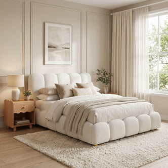 Brent Double Gas Lift Bed in Boucle Cream White