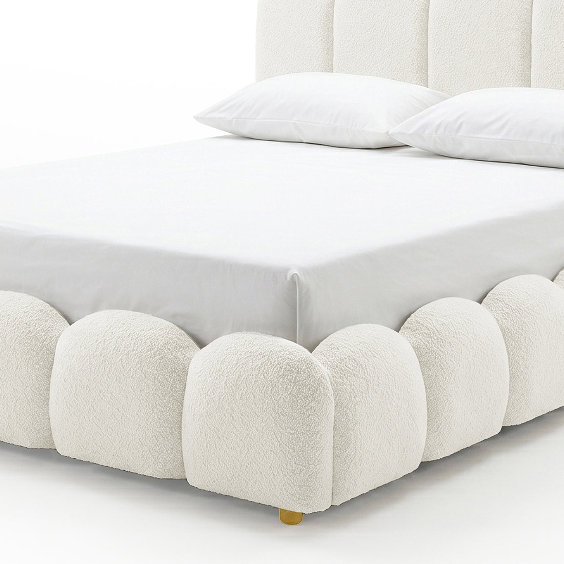 Brent Double Gas Lift Bed in Boucle Cream White