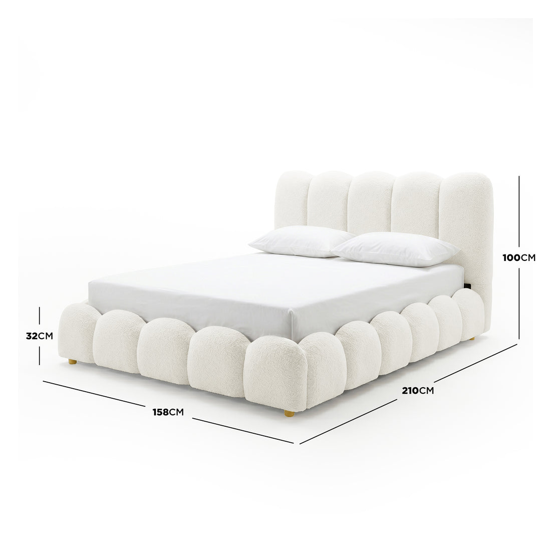 Brent Double Gas Lift Bed in Boucle Cream White
