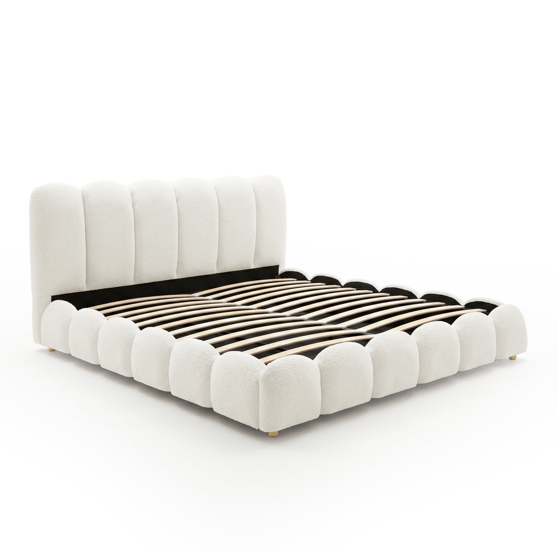 Brent King Gas Lift Bed in Boucle Cream White