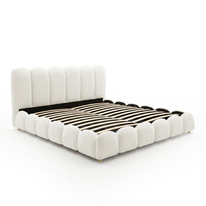 Brent King Gas Lift Bed in Boucle Cream White