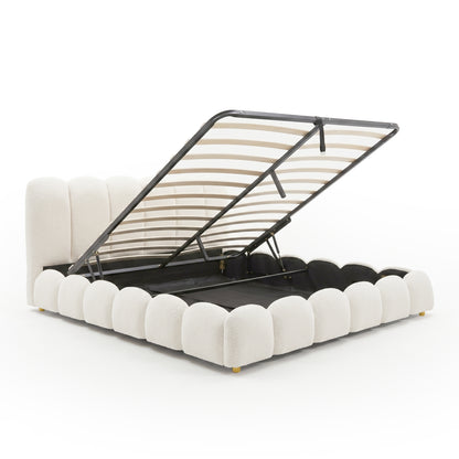 Brent King Gas Lift Bed in Boucle Cream White